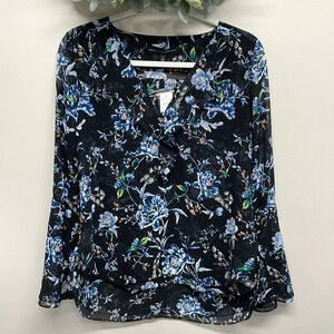 NWT White House Black Market Xian Floral Blouse Long Bell Sleeve 4